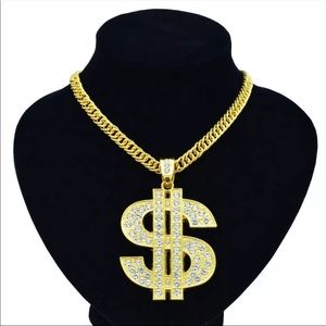 NEW* Men dollar sign money cash icy gold necklace